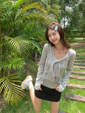Korean Design Lace Shawl Striped Long-Sleeved T-Shirt For Autumn Unique Beautiful Miu-Bottomed Top