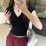 2026 Early Spring Hottie Small Man Repair Short V Collar Half-Buckle Short-Sleeved T-Shirt New Body Straight Shoulder