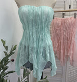 Real Shooting Holiday Style Design Sense Irregular Folded Brae Vest With Chest Cushions Sleeveless Top Woman 8880