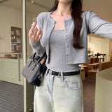 High-End Niche With Chest Cushion Sleeveless Vest Women's Outer Tower Long-Sleeved Open Shirt Two Sets Of 2025 New Dress-Up Short Top