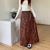 In The Autumn Of 2025, The New Folded High-Waisted 100-Folded Skirt Women's Leather Skirt Texture Of A Niche Pressure Folded Umbrella Skirt