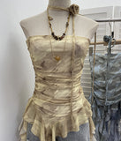 Real Shot Dizzling Mesh With Non-Slip Strip Irregular Lotus Leaf Side Belt Hem Elastic To Apply Chest Vest Woman 8177