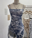 Dizzling Sling Sleeve Vest Women Wearing Slimming Net Yarn Irregular Ribbon Sleeveless Top 1227