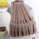 Half-Body Skirt 2025 Spring Korean Version Of The New High-Waisted Lace Splicing Mesh Dress Female 100-Folded Skirt A-Word Long Skirt