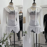 Real Shooting Retro Irregularly Hollow Knitted Jersey Dress Girl With Hottie Word Shoulder Collar Blouse 8101
