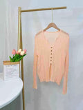 Korean V-Neck Knitted Shirt Women's Clothing Early Autumn New Buckle Top Cardigan