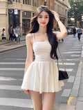 Sexy Babes Temperament Body White Sling Dress 2025 Summer New Golden Name A Word Skirt