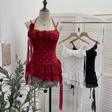 Real Shot Of Broken Flower Hanging Neck Sling Vest Female Three-Dimensional Flowers With Lotus Leaf Edges Short Sleeveless Top 9593