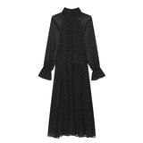 French Wave Point High Collar Wrinkled Chiffon Dress 2026 Spring And Summer Black Dress Woman 27014104