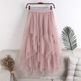 2025 New High-Rise Thin Multi-Layer Irregular Mesh Splicing Cake Skirt In The Long Half Skirt Women's Skirt