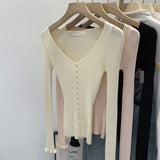 2026 Early Spring Design Feel Pink Big V Collar Long Sleeves To Hit The Bottom Of The Knitted Shirt Women's Autumn Commuting Clothes Thin