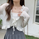 2025 Summer New Korean Version Of Sweet Lace Strap Design Sunscreen Knit Long-Sleeved Cardigan Women's Top