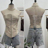 Real Shot Pu Skin Hook Buckle Bra Vest Bare Back Wearing Rope With Sexy Tight Bra Short Small Coat 1350