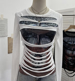 Real Shooting Design Y2k Vintage T-Shirt Prints Long-Sleeved T-Shirt Slimming Bottom Top 1176