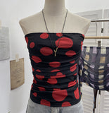 Real Shooting Holiday Storm Spot Bump Color Mesh Strapped Braped Vest Female Summer Dew Back Hottie Top 8085
