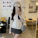 Korean Bamboo Festival Cotton White Hooded Cardigan Jacket Woman 2025 Autumn And Winter Design Repair Wearing A T-Shirt Top