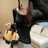 Lyselle Silk Wool Apricots U-Neck Long-Sleeved T-Shirt For Women In The Fall Of 2025