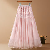 Three-Dimensional Flower Net Dress Half Skirt Women's Spring And Autumn New Temperament Gentle Long Fairy A-Word Shaft Skirt