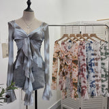 Irregular Kinking Of The Net Yarn Irregularly Kinked Lotus Lobe Slings Shoulder Horn Sleeve T-Shirt Short Top 2618