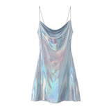 Spring 2025 New Fashion Temperament Low-Collar Bare Back Metallic Sling Dress Woman