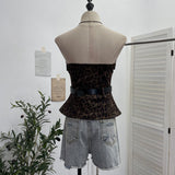 Real-Style Belted Leopard Tectar In Front Of The Zipper Open Shirt 6172