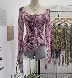 Real Shot Long-Sleeved T-Shirt With Thoracic Horns With Irregular Lotus Leaf Edge Drifting Belt 8038