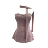 Real Shoot Drilling Hanging Neck Ribbon Slings Slings With Bra Cushions In The Shoulder Sleeveless Top 9291