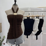 Real-Shooting Thai Hottie Chest Vest Metal Decoration Hanging Neck Folding Irregular Opening Top 9292