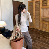 Lyselle Tian Silk Wool High Collar With A Long-Sleeved T-Shirt For Women's Autumn And Winter 2025 New Small Top