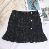 2025 New Autumn And Winter Lattice Coarse Flowers Of The Half-Body Skirt High Waist A Word-Bow Irregular Fishtail Skirt 8876