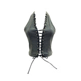 Real Shoot Water Wash Denim Front Open Lashing Neck Bare Back Small Sling Vest Deep V Spice Girls Short Blouse 2852