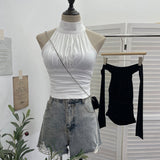 Hanging Neck With Chest Cushions Showing Body Sling Vest Short Sleeveless Top Lady 9287
