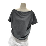 2026 Star With The Same Word Collar Slender Shoulder T-Shirt Girl Summer Lazy Wind High-End Feel Top Woman