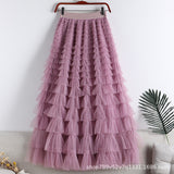Net Yarn Splicing Cake Skirt 2025 Spring, Summer And Autumn And Winter New Medium And Long Skirt A-Word Long Skirt Pong Yarn Skirt