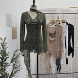 Real Shooting Retro Irregularly Hollow Knitted Jersey Dress Girl With Hottie Word Shoulder Collar Blouse 8101