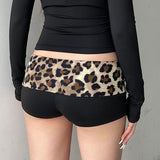 2025 New Trend Hottie Retro Leopard Crotch Waist Spliced Low-Rise Shorts Sexy Thin Casual Hot Pants