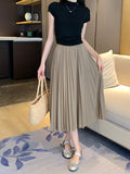 Simple Multi-Color New Folding Skirt Half-Dress Woman High Waist Thin Solid Color Hanging Medium Long Folding Skirt