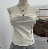 Real-Action Self-Breasted Chest Pads Anti-Slip Pu Leather Tector Zipper Design-Scuffless Top 8072