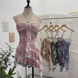 Real Shooting 2025 Spring And Summer New With Chest Cushions Dyed Mesh Sling Sling Vest Irregular Lotus Leaf Side Top 1139