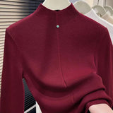 Ankola Red Bottom Shirt Half-High Collar Knitted Jersey Women's Autumn And Winter Wearing A Sweater Swoon Wine Red Top Season