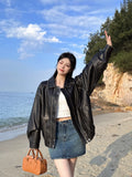 Brown Cool Leather Coat Woman 2025 Spring And Autumn New Small Spring Spring High-End Retro Locomotive Pu Jacket