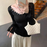 Spice Girls Big V-Neck Pure Wanted Button Striped Thin Autumn New Long-Sleeved Shirt T-Shirt Girl