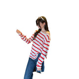 Lazy Wind Loose Sleeve Striped Long-Sleeved T-Shirt Girl Spring 2026 New Thin Shoulder Cover Shirt Top