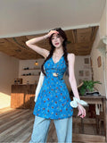 Dopamine Blue V-Necked Sleeveless Vest Dress Women's Summer Waists Show Skinny A-Word Hottie Holiday Dress