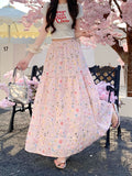 Gentle Han Si Pieces Of Flowers Skirt With High Waist Long Skirt New Loose Thin A Skirt Big Skirt