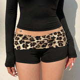 2025 New Trend Hottie Retro Leopard Crotch Waist Spliced Low-Rise Shorts Sexy Thin Casual Hot Pants