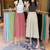 Simple Multi-Color New Folding Skirt Half-Dress Woman High Waist Thin Solid Color Hanging Medium Long Folding Skirt