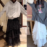 White Heavy Industry Lace Splicing Irregular Mesh Dress Women Autumn And Winter High-End Cake Skirts