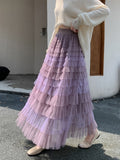 2025 New Sweet Slim Dress Women's Autumn And Winter Purple Gradient Mesh Yarn Long Cake Skirt Skirt