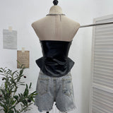 Real Shot With Chest Cushion Anti-Slip Bar Hottie Bosom Waist Pu Skin Hook Wrapped Breastless Top Woman 2785